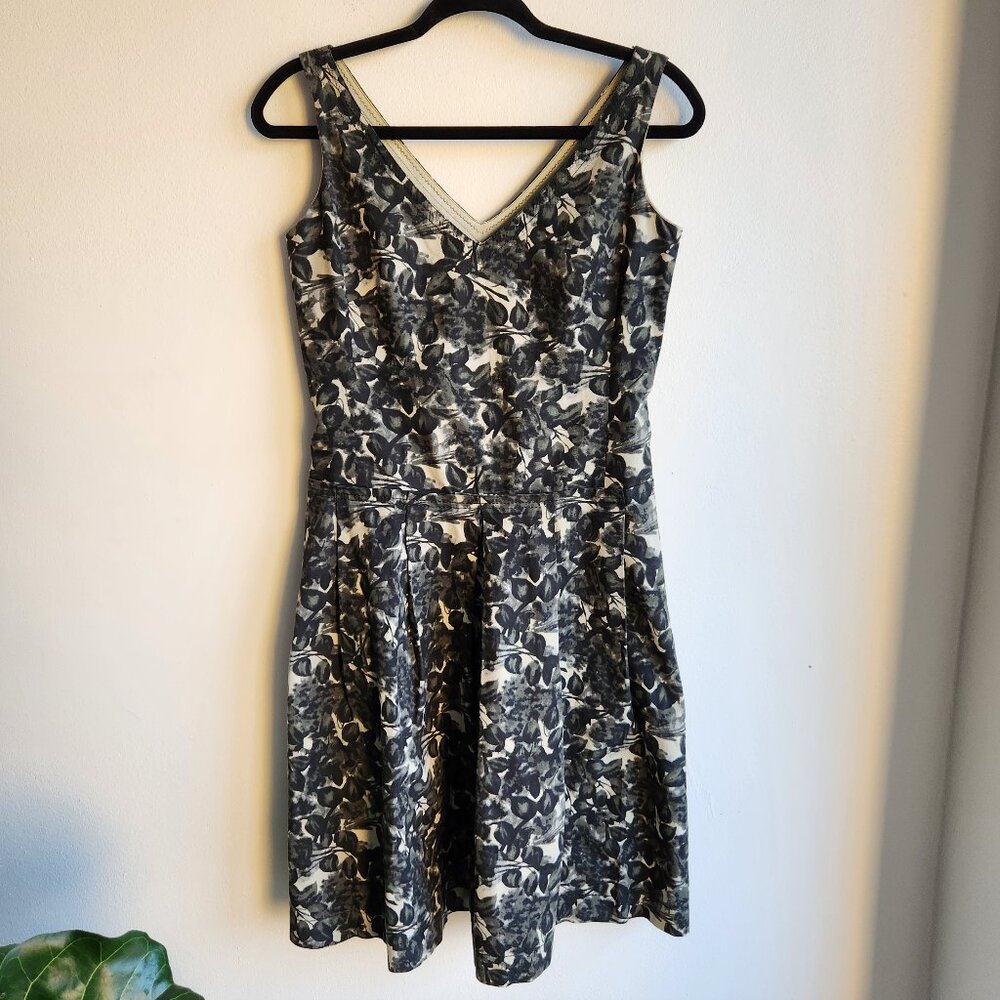 Piazza Sempione Charcoal/Olive Floral Midi Dress Made in Italy - IT 42 (US 8 app